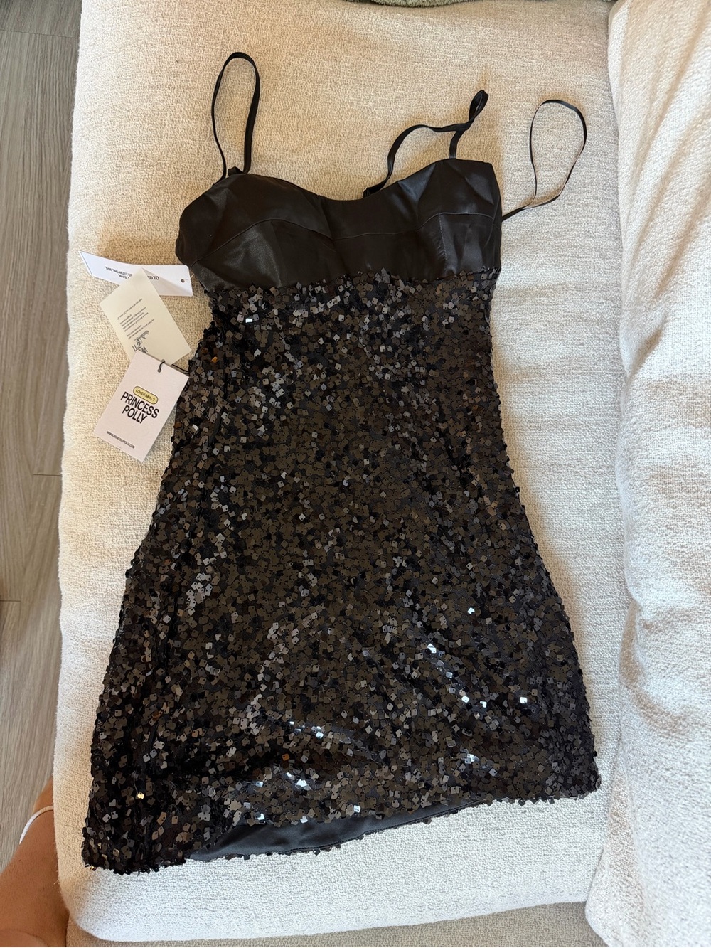 Princess Polly Alishia Satin Black Sequin Corset Mini Dress - Size 2